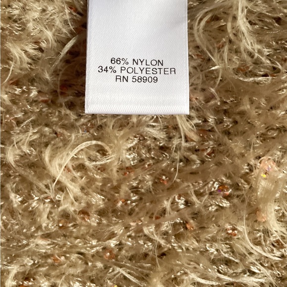 Chelsea & Violet Fuzzy Sweater Taupe Gold Crew Neck Sequin Pullover Women Large - Picture 9 of 10